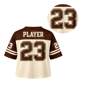 Camiseta Deportiva Personalizada de Fútbol Americano Marrón para Mujer, Cuello en V, Estilo Retro a Rayas, Top Corto de Malla Holgado de Manga Corta para Adultos - Product Image 4