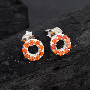 Classic S925 Sterling Silver Circle Shape Fine <b>Stud</b> <b>Earrings</b> With Orange <b>Crystal</b> Carnelian Rhinestones For Women's Everyday Wear - Product Image 4