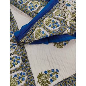 Couette double réversible en coton 100% imprimée à la main au motif floral, style vintage, écologique, pour la maison - Product Image 1