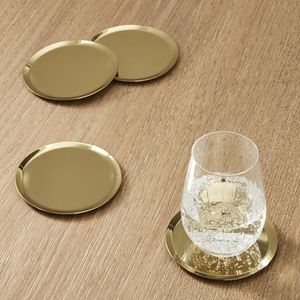 Minimalist <b>Square</b> Metal Coasters With Soft Cork Base For Dining Tables Kitchen Counters And Offices - Product Image 1