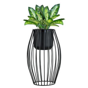 Support à fleurs moderne en métal avec design en cage de fil noir pour la décoration de plantes vertes d'intérieur - Product Image 1