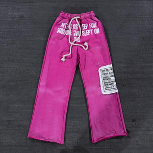 Survêtement unisexe personnalisé de qualité, style streetwear, effet vieilli, avec cordon de serrage, respirant, coupe ample, broderie appliquée et strass, à capuche - Product Image 6