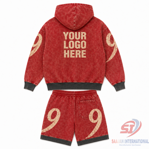 Conjunto de Sudadera con Capucha y Pantalones Cortos para Hombre, Estilo Acid Wash, de Alta Calidad, Marca Saajan International, Diseño Personalizado, Etiqueta Privada OEM, 100% Algodón, Otoño - Product Image 2
