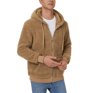Men's Cream Fleece Hooded Sweatshirt Regular Fit Solid Color Casual Winter Wear - Product Image 4