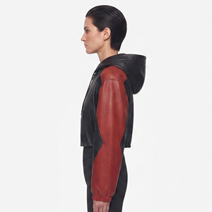 Women Fashion Pu Leather Crop Hoodie Girls <b>Zip</b>-<b>Up</b> Leather <b>Cropped</b> Hood Women Leather Short Length Hoodie - Product Image 3