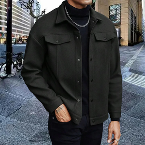 MAX WORLD ENTERPRISES Men's Black Canvas Hooded Breathable Streetwear Jacket Customized Collar <b>Covered</b> <b>Button</b> Closure Winter - Product Image 3