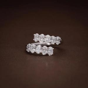 Oval Diamond Wrap <b>Ring</b> in White Gold Double Row Cluster Engagement <b>Ring</b> Unique <b>Open</b> Band Statement <b>Ring</b> Luxury Bridal Jewelry - Product Image 1