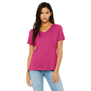 T-shirt tendance pour femme à col en V, en coton doux et extensible, à manches courtes, basique, mode décontractée, fabricant de marques privées - Product Image 1