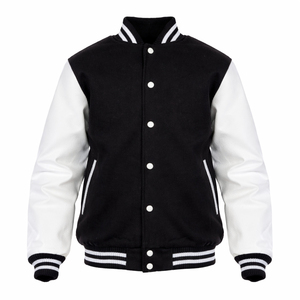 แจ็คเก็ตวาร์ซิตี้แบบกำหนดเองขายส่งสำหรับผู้ชาย ตัวเสื้อทำจากผ้าขนสัตว์และแขนเสื้อทำจากหนัง PU แจ็คเก็ตเบสบอลแบบ Letterman ผลิตตามแบบ OEM - Product Image 3