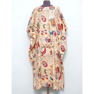 High Quality Custom Block Printing 100% Organic Cotton Sweet Natural Waist Maxi Length Summer Beach Women's Kaftan <b>Dress</b> - Product Image 5