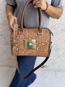 2026 New Fashionable Hand Tooled Carving Leather Speedy Handbag Gypsy <b>Boho</b> Shoulder Custom Handmade Western Multi Uses <b>Bags</b> - Product Image 5