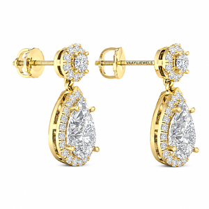 Pendientes de Halo con Diamantes Cultivados en Laboratorio con Corte Pera Certificados por IGI, con Diamantes Redondos en Oro de 10K, 14K, 18K, Plata 925 y 935 - Product Image 4