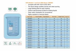 Béchers à forme basse avec bec verseur Conformes aux normes DIN 12331 et ISO 3819 Très résistants aux attaques chimiques - Product Image 4