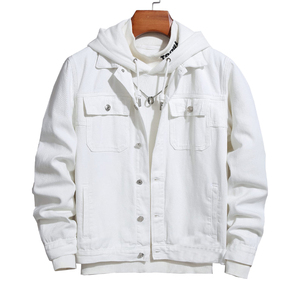 Vestes en toile denim unies de haute qualité pour hommes, blanches, unisexes, 100% coton, logo sur le devant - Product Image 1