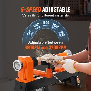 Tornio da banco per legno 10x18 pollici, motore da 0,5 HP 370W, 5 velocità regolabili, 220V - Offerte per la lavorazione del legno - Product Image 4