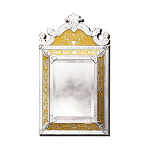 Miroir mural baroque vénitien de luxe avec accent or jaune et cadre floral gravé orné | Miroir antique à couronne pour la décoration de la maison - Product Image 1
