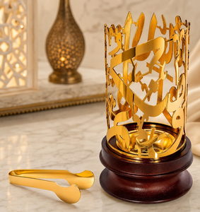 Brûleur à oud en bois noir avec bol en laiton, motifs décoratifs, brûleur à bakhoor arabe, cadeau de luxe pour le Ramadan et l'Aïd, décoration du Moyen-Orient - Product Image 3