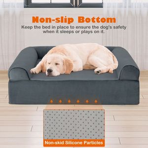 Coussin orthopédique pour chien en mousse à mémoire de forme avec appui-tête, taille XL, carré, housse en lin amovible, confort luxueux pour grands chiens - Product Image 4