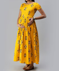 Robe de maternité pour femmes en coton, coupe trapèze, manches courtes, longueur midi, respirante, ample, pour l'allaitement, idéale pour l'été et le quotidien - Product Image 4