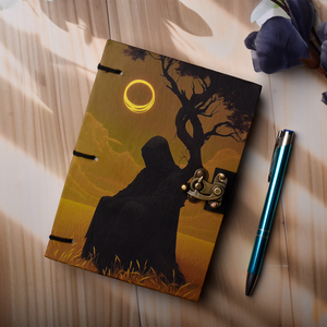 <b>A5</b> Dark Eclipse Hooded Figure Design Handmade Paper Journal Lock <b>Diary</b> 200 Pages Double Side Writing Premium Eco Friendly Dairy - Product Image 5