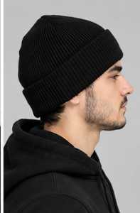 Black Knitted <b>Beanie</b> <b>Hat</b> for Men 100% <b>Wool</b> Winter Warm Cap Casual Solid Color Hand Made Adult Size 56-58CM Cycling - Product Image 6