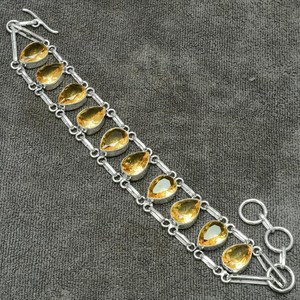 กำไลข้อมือซิทรินทำมือ เงินแท้ 925 เครื่องประดับพลอยธรรมชาติ หินสีเหลือง กำไลข้อมือผู้หญิง ของขวัญ - Product Image 4