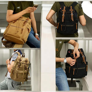 Leather Canvas <b>Backpack</b> Strong Canvas Travel Laptop Bag Wholesale Bulk OEM Factory Direct LCB-0053 - Product Image 3