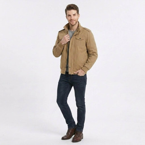 Chaqueta Bomber de Lona para Hombre, Cuello Redondo, Cierre de Cremallera, Estilo Formal, Color Sólido, Transpirable, Recubierta de Poliéster/Algodón, para Primavera - Product Image 3