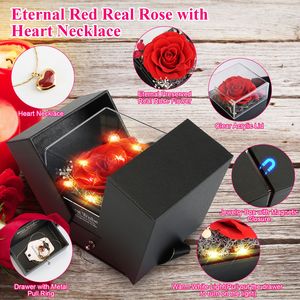 Conservato rosso vera rosa collana cuore 1 pezzo d'oro fiori eterni regalo per le donne mamma moglie fidanzata nonna san valentino - Product Image 3
