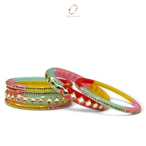 Bracelets en acrylique multicolores au design traditionnel miroir, style cachemiri, pour femmes, ensemble de bijoux de mariée indiens haut de gamme à prix de gros - Product Image 1