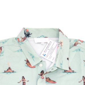 Men's Cotton Oxford Short Sleeve Polo Shirt With Surf Pattern Casual Breathable Design Regular Fit Printed Front Logo - Product Image 5