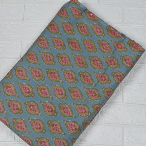 Tela de Algodón Kalamkari Orgánica y Ecológica con Estampado Floral Azul Cielo y Rosa de Jaipur, Textil Étnico Hecho a Mano para Ropa de Mujer - Product Image 3