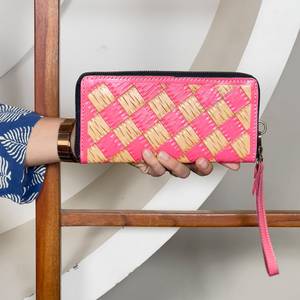 High Quality Wholesale Tooled Checkered Leather <b>Women</b> Clutches Luxury Credit <b>Card</b> Holder Genuine Zipper Type Mini <b>Purse</b> Wallet - Product Image 2