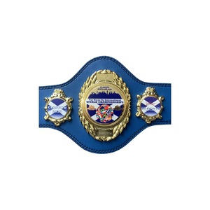Cinturón de Campeonatos Mundiales de Taekwondo con Emblema Dorado y Cuero Azul de Primera Calidad, Personalizable, Cinturón de Título para Competidores - Product Image 1