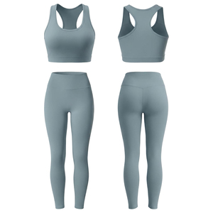 Conjunto de Yoga Blanco de 2 Piezas: Top Corto Racerback y Leggings de Cintura Alta, Sin Costuras, Transpirables y que Absorben el Sudor - Product Image 2