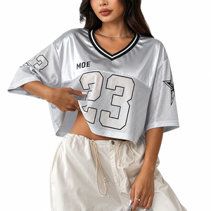 Camiseta Deportiva Metálica Plateada al Por Mayor, Personalizable, Transpirable, para Mujer, Estilo Hip Hop, Uniforme de Equipo, Talla Grande - Product Image 3