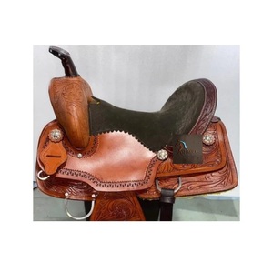 Brown Leather Western Barrel Racing Horse Saddle Floral <b>Hand</b> Carved Black Suede Seat Latigo Straps With Tack Set 10" -18" Inch - Product Image 3