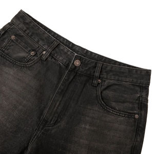 กางเกงยีนส์ผู้ชายสไตล์สตรีทแวร์ฮิปฮอปทรงหลวมขอบดิบฟอกสีซีดแบบขายส่งสั่งทำได้ สีน้ำเงินเข้มทรงตรงขากว้าง - Product Image 3