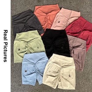 Shorts de sport taille haute pour femme, couleur unie, en toile tricotée, polyester, taille élastique, respirant, idéal pour le délavage à la pierre - Product Image 5
