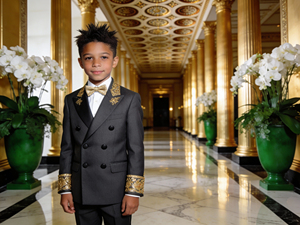 Boys <b>White</b> Tuxedo <b>Suit</b> with Gold Embroidery Kids <b>Wedding</b> & Party Formal <b>Suit</b> Set - Product Image 4