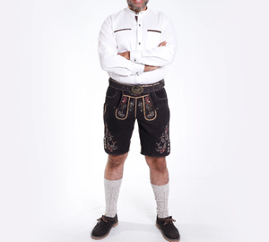 Shorts Bermuda Homme Noirs en Lederhosen Taille Haute Brodés à la Main Tissés Solides Respirants Imperméables Écologiques Décontractés Vintage - Product Image 3
