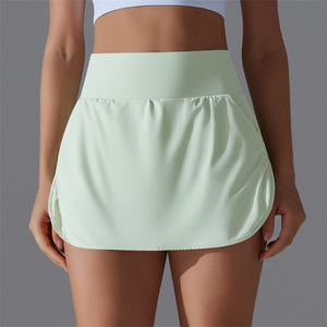 Minifalda de Cintura Alta para Mujer, Color Sólido, Corte en A, con Bolsillos, Transpirable, Diseño Asimétrico, Ecológica, de Spandex/Poliéster - Product Image 2
