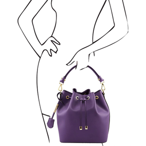 Women's Genuine Leather Bucket Bag Breathable Soft Handle <b>String</b> Closure Modern Style Daily Use - Product Image 3