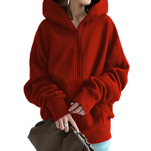 Sudadera con capucha y cremallera extragrande para mujer, morada lisa, de algodón tejido, manga larga, estilo urbano de otoño, corte holgado - Product Image 4