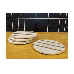 Sous-verres en marbre faits à la main, écologiques, durables, lavables, finition naturelle avec technique de découpe, accessoires en pierre - Product Image 3