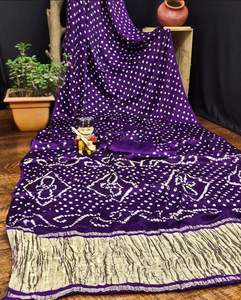 ผ้าส่าหรีแบบดั้งเดิม Lagdi Pallu Bandhani ย้อมสีด้วยมือ พร้อมผ้าพาลลูสีสันสดใส ชุดพื้นเมืองอินเดีย - Product Image 2
