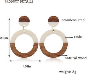 Pendientes Colgantes Geométricos de Madera y Resina Bañados en Oro de Blatant Exports, Diseño Elegante para Fiestas y un Look Cristiano Moderno - Product Image 5