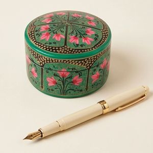 Boîte à trésors ronde en papier mâché de Kasmir, motif tulipe rose, arche à pois noirs, peinte à la main, cadeau artisanal indien - Product Image 5