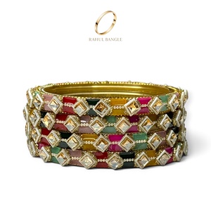 Luxury Multicolour Kashmiri Glass Bangles Set Square <b>Crystal</b> Stones for Bridal Wedding Party Wear Wholesale Jewelry Manufacturer - Product Image 3
