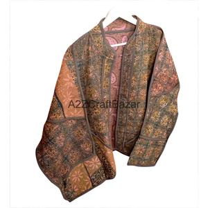 Women's 100% Cotton Vintage Kantha <b>Quilted</b> <b>Jacket</b> Handmade Indian Bohemian Style Breathable Printed Floral <b>Pattern</b> Eco-Friendly - Product Image 2